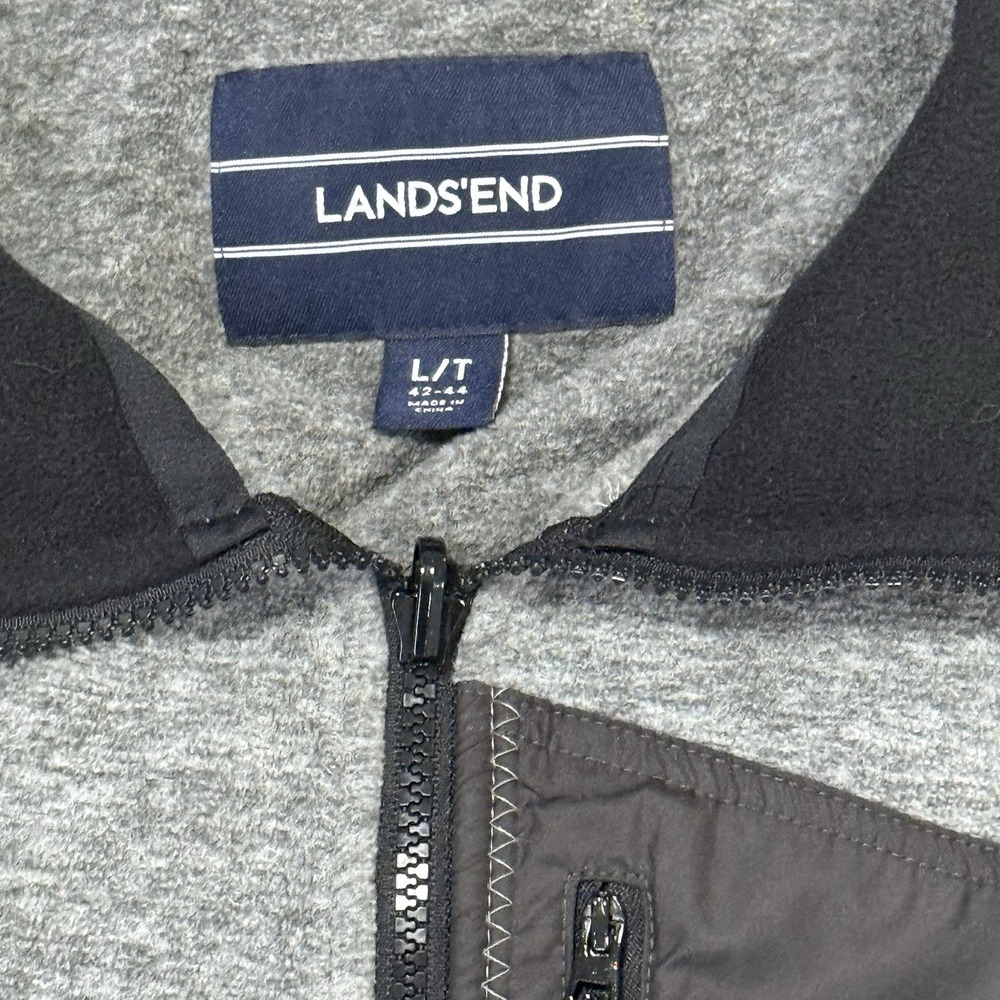 Lands End Mens Fleece Vest L-T 42-44 Heather Gray Full Zip 3 Pockets - Picture 6 of 9